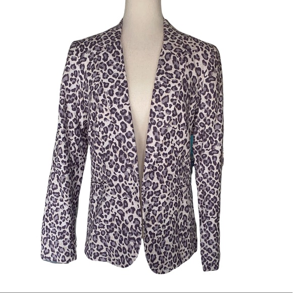 NWOT Rachel Zoe Snow Leopard Linen Blend Blazer - M - Picture 2 of 13